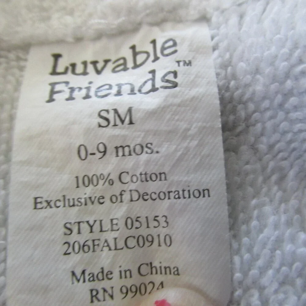 Luvable Friends Terry Cloth Bath Robe Infant Boys Size 0-9M SM White Blue Monkey